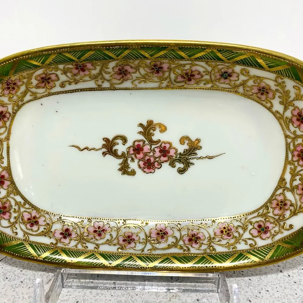 Vintage Hand Painted Nippon Porcelain Relish Tidbit Tray & 4 Salt Cellars Set